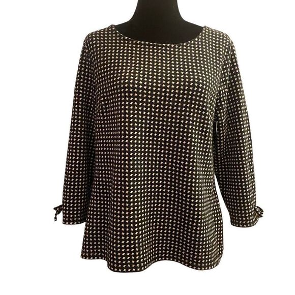 Talbots Black and White Pattern 3/4 Bow Sleeve Boatneck Sweater Sz L - Picture 1 of 13